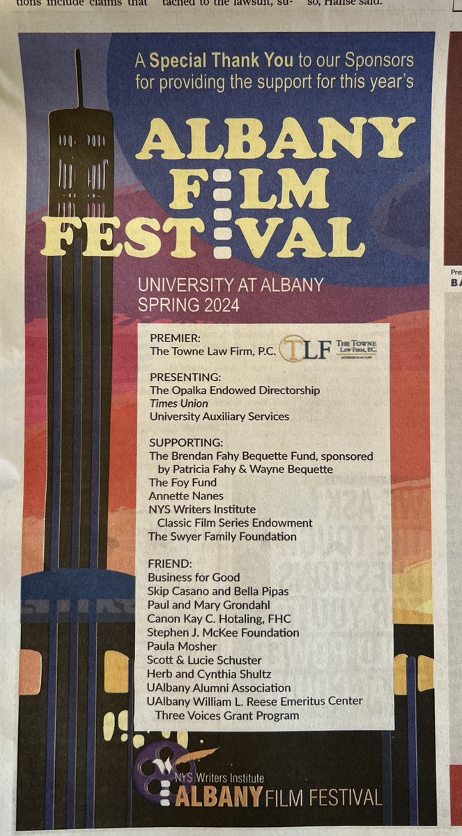 It’s a wrap. Thank you to our generous sponsors, talented filmmakers, hundreds of attendees, loyal volunteers &amp; our exceptional  <a href="/nyswi/">NYS Writers Institute</a> team who made the 4th annual #albanyfilmfestival  at #UAlbany a rousing success. We’ll be back in 2025. <a href="/UAlbanyNews/">UAlbany News</a> <a href="/HavidanUAlbany/">Havidán Rodríguez</a> <a href="/AlbanyFilm/">Film Albany</a>