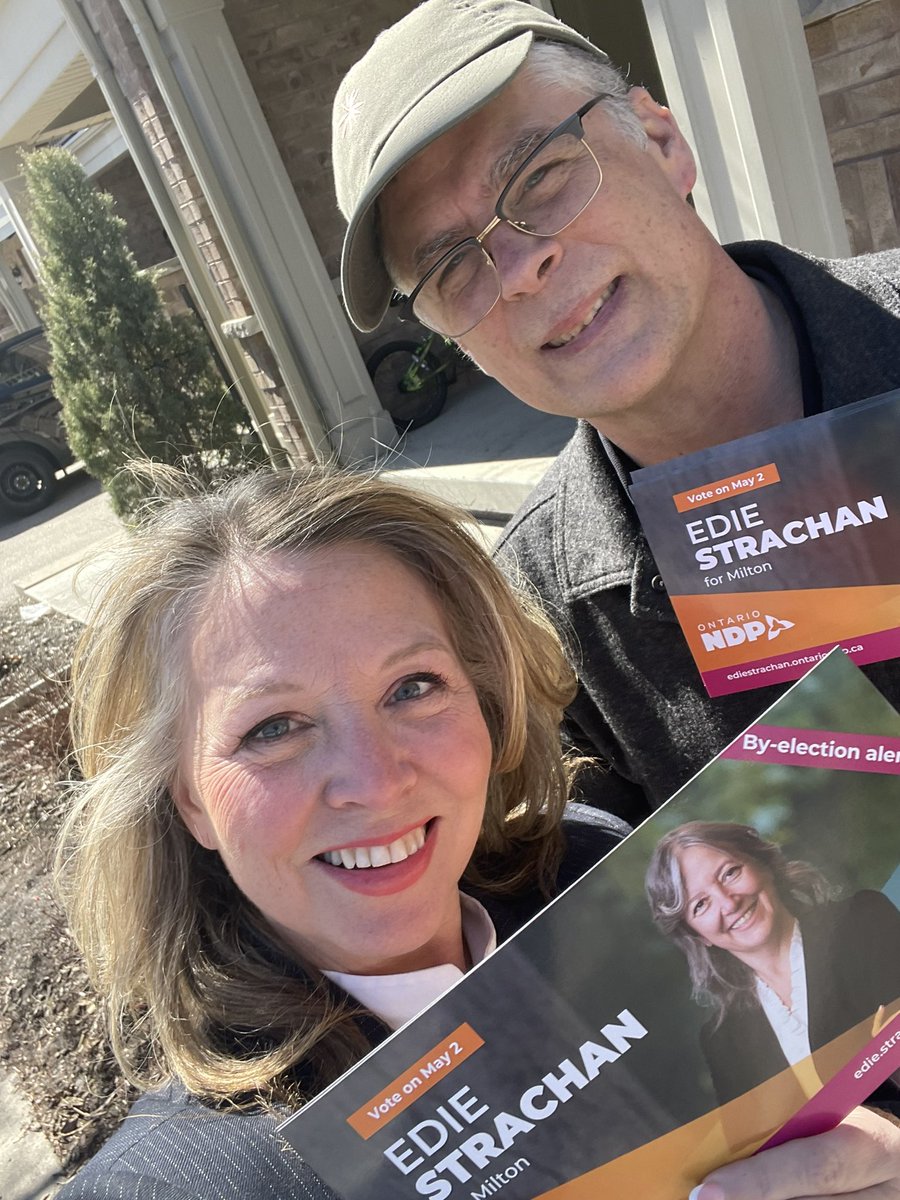 It is PERFECT ☀️canvassing weather! I was out with my honey yesterday in beautiful #Milton knocking on doors for @ediestrachan & you should too! (The couple that canvasses together, stays together... 30+years!💪🧡)