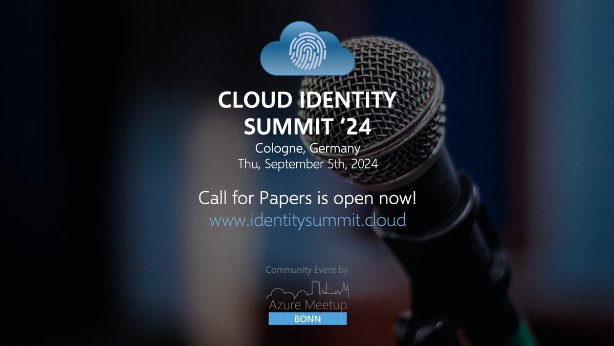 +++ Call for Papers 📢 Cloud #IdentitySummit 2024 is now open! +++ We invite you to submit your session... don't miss the opportunity to be part of the speaker line-up! More details: sessionize.com/cloud-identity… #MicrosoftEntra #CloudIdentity #IAM #IdentitySecurity #CommunityRocks