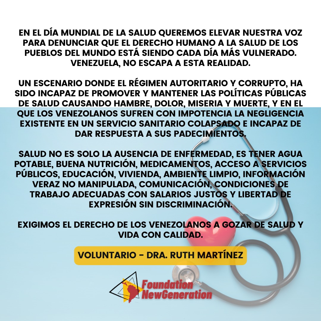 Exigimos el Derecho de los Venezolanos a gozar de salud y vida con calidad.

Voluntario - Dra. Ruth Martínez

#7Abril #Salud #Venezuela #DiaMundialdelasalud