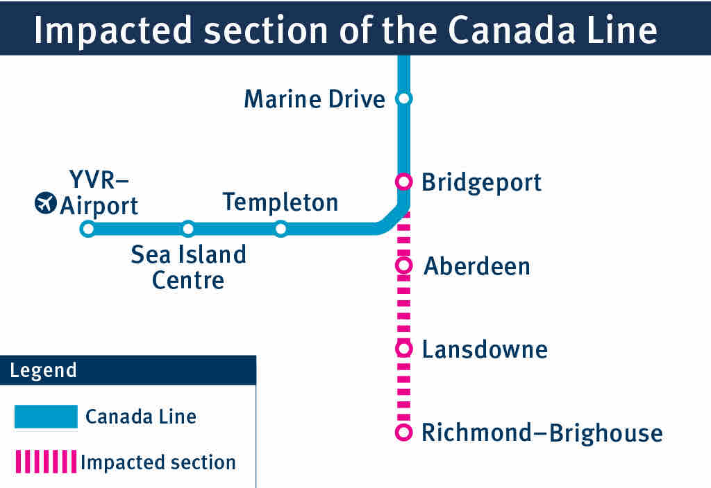 🔔Please note the following Canada Line night work Notice: - Mon-Fri, Apr 8 - May 24 - #SkyTrain service will end at 9:30pm at Aberdeen, Lansdowne & Rmd-Brighouse - Extra buses will operate in its place until 1:35am More Info: buzzer.translink.ca/2024/04/change… @TransLinkNews #RichmondBC