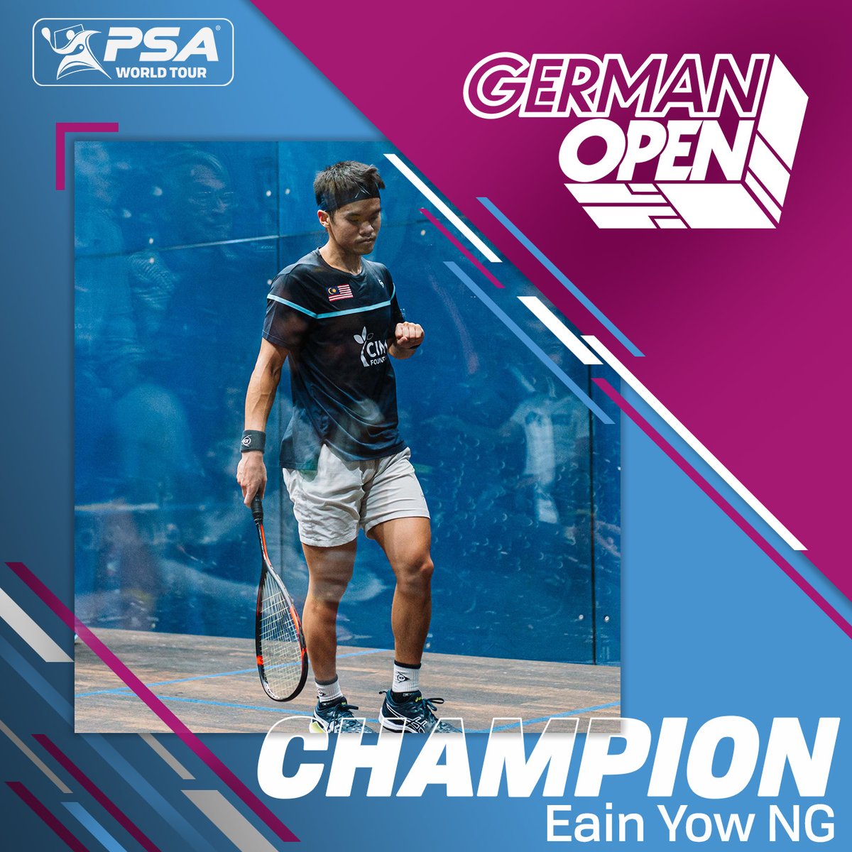 His first EVER World Tour title! 🏆 No.4 seed @EaiNYow beats Steinmann in Hamburg to win the #GermanOpen Result: 🇲🇾 [4] Eain Yow Ng beat [6] Dimitri Steinmann 🇨🇭 3-1: 12-10, 11-8, 10-12, 11-3 (66m)