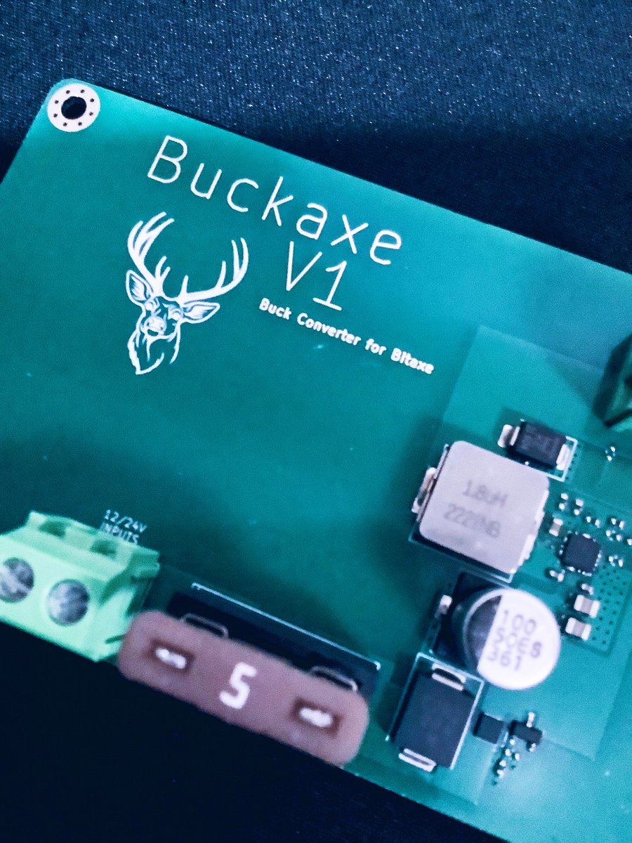 introducing the Buckaxe! Buck converter for the #bitaxe 

Design Goals:  input 7V-24V from PSU or Solar to power the required 5V 5A to a Bitaxe or swarm of Bitaxe . 100% open source and on Github.  github.com/BeeEvolved/Buc…   #bitcoin