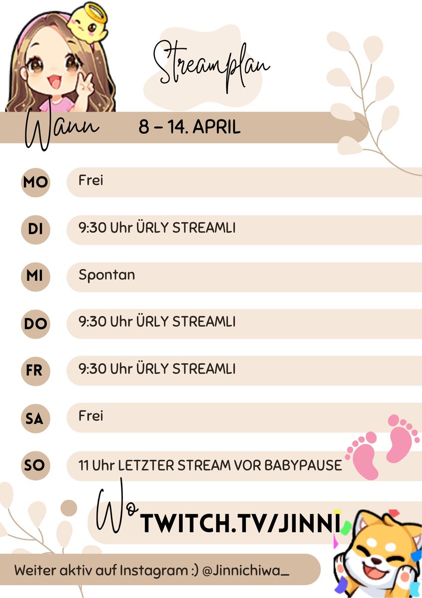 Holaaaaaa!
Die letzten Streams vor meiner Pause seht ihr hier: 

Wir zocken und quatschen ganz gemütlich ❤️ 
Bis morgen