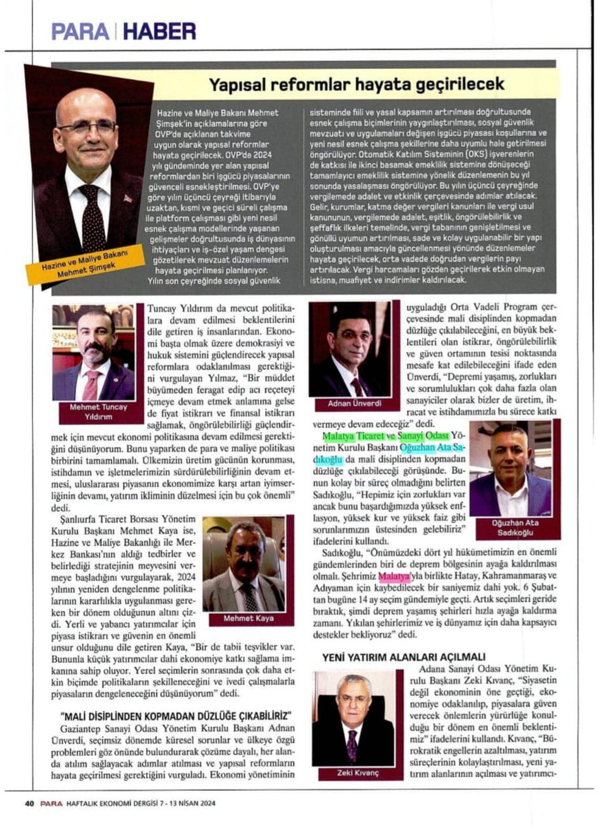 📰7 Nisan @ParaDergisi Haberi 🟩'#Deprem bölgesindeki illerin yeniden ayağa kalkması önümüzdeki 4 yıl hükumetin en önemli gündemleri arasında olmalı. Özellikle şehrimiz #Malatya ve depremden en fazla zarar gören ilk 4 il için kaybedecek zaman yok. 6 şubat'tan bugüne, 14 ay seçim…