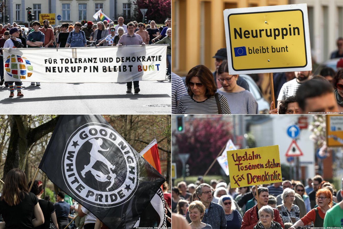 In #Neuruppin wurde heute erneut für Toleranz und Demokratie demonstriert. Unter dem Motto: 'Nie wieder heißt nie wieder' versammelten sich etwa 200 Menschen. Aufgerufen hatte das zivilgesellschaftliche Bündnis #Neuruppinbleibtbunt. Fotos: flickr.com/photos/presses…