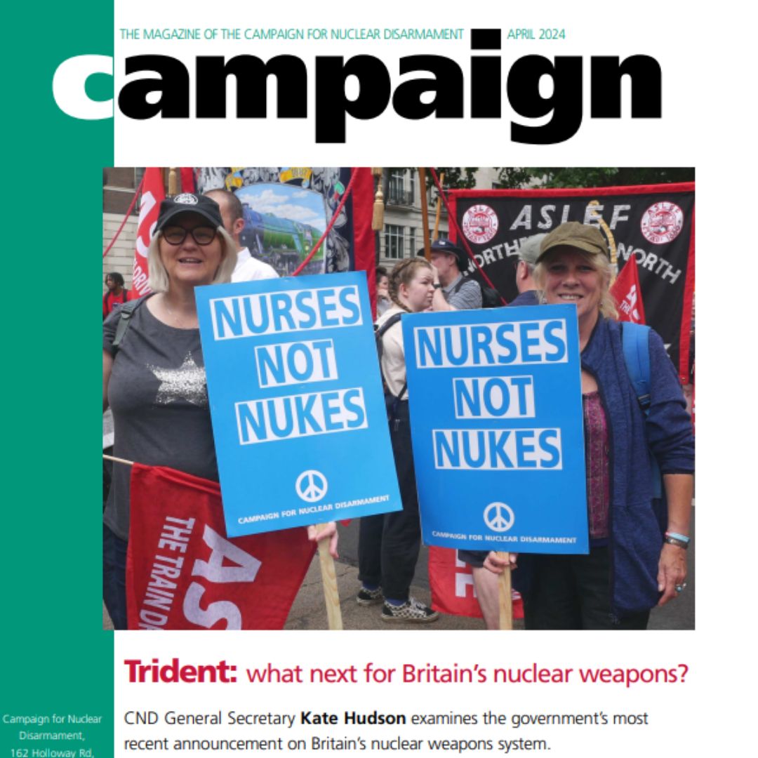 ☂️ April's edition of Campaign magazine is out now! This issue looks at what's next for Britain's nuclear weapons and a Greenham Common veteran writes on the similarities between the protests of the 1980s and today's #CeasefireNow demos. Free to read: cnduk.org/resources/camp…