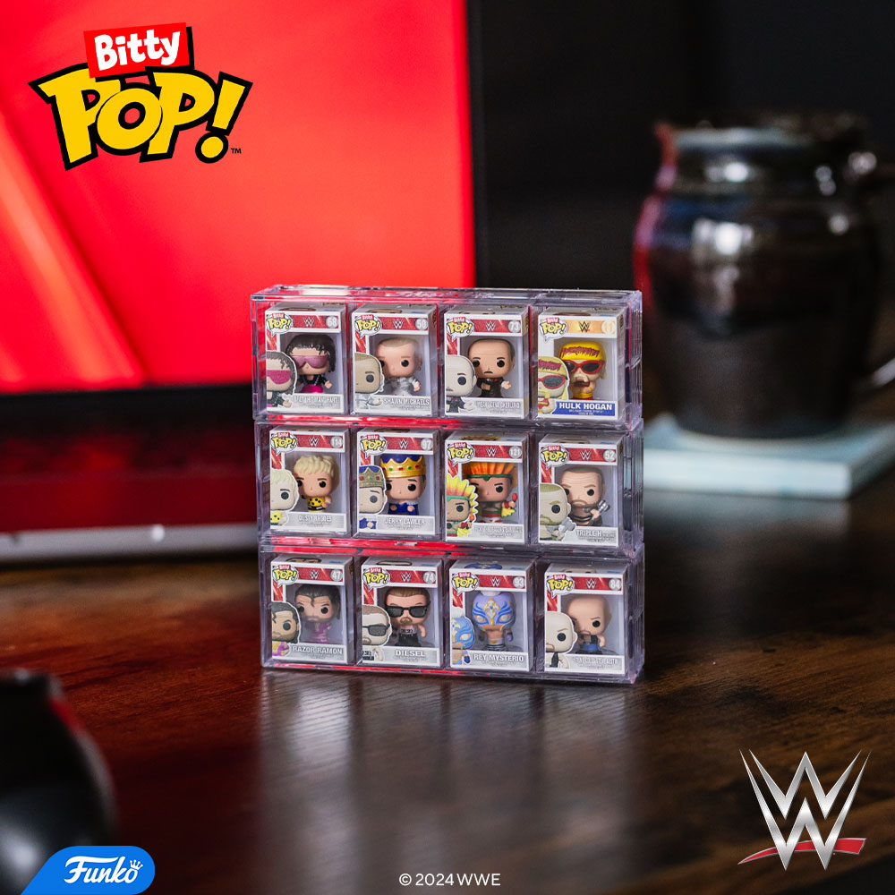 Legendary WWE athletes take the world by storm in their tiniest collectibles yet! Find your match with Bitty Pop! WWE miniature figures, available now at Funko.com! bit.ly/43Pw67c