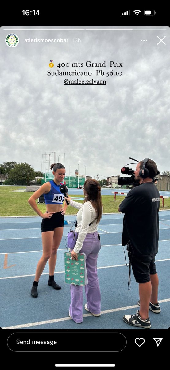 Leogalvann's tweet photo. Quiero compartir el logro de mi hermana que compitió en el Grand Prix Sudamericano! Quedo primera en 400 metros🥇✨
Male está intentando que su cuenta en Instagram tenga mas seguidores ya que eso normalmente ayuda mucho a los atletas argentinos para poder conseguir patrocinadores https://t.co/hSlsAdPGQc