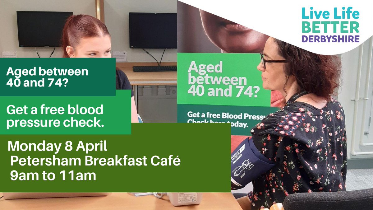 We'll be at Petersham Breakfast Café, #LongEaton between 9am to 11am on Monday. Pop along and get info about health services and a free #bloodpressure check too!