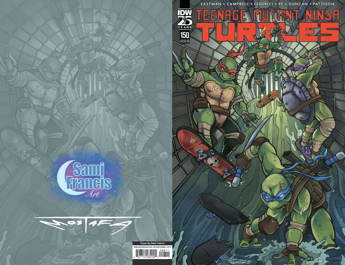 To celebrate #TheRoadto150 run by @mooncalfe1 and all the incredible art, we're doing a countdown of the RETAILER EXCLUSIVE covers for TMNT #150.

Today, we have a cover from @samifrancisart for GY6 Studios.

At your LCS on April, 24: comicshoplocator.com

#TMNT #VariantCover