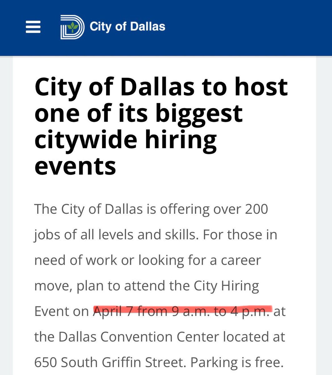 🚨𝗜𝗻𝗰𝗼𝗿𝗿𝗲𝗰𝘁 𝗜𝗻𝗳𝗼𝗿𝗺𝗮𝘁𝗶𝗼𝗻🚨 Kay Bailey Hutchison Convention Center Dallas is 𝗡𝗢𝗧 hosting a City of Dallas hiring event today as publicized online. This posting is from several years ago. Please do not show up to #KBHCCD today looking to apply for a job.