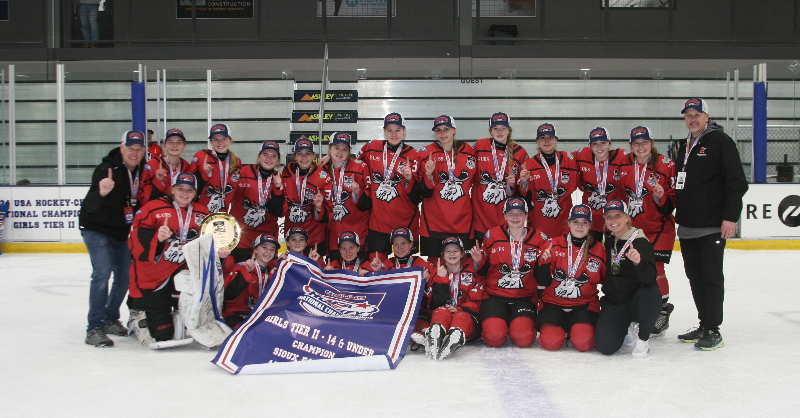 usahockey's tweet photo. The Minnesota Moose are bringing home some hardware as they go undefeated at the 2024 @ChipotleTweets-USA Hockey Girls Tier II 14U 2A National Championships! 🏆

#USAHNationals | #TrainEatRepeat