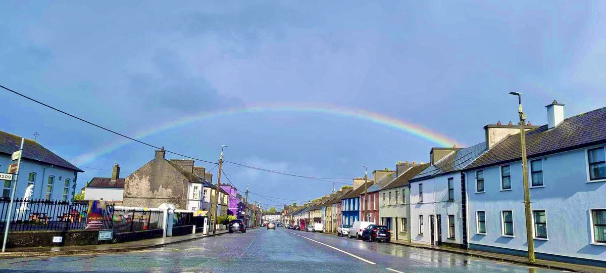 Rainbow 🌈 over Main Street this evening.