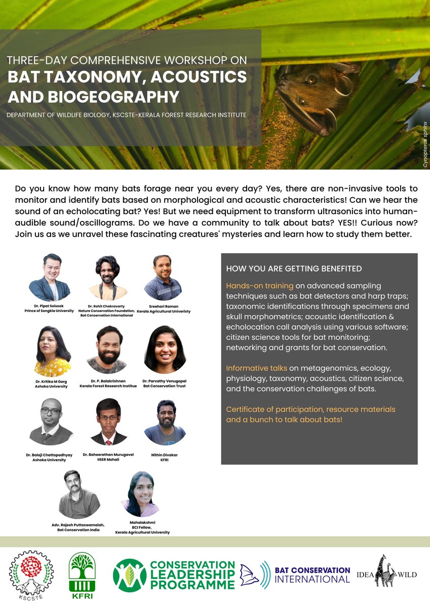 baluperoth's tweet photo. https://t.co/PUslU3kJv2 hosted a three-day workshop on Bat Taxonomy, Acoustics, and Biogeography. #batforbats, @PipatSS @NithinDivakar2 @paintedbat #kscste #kfri https://t.co/mIH7JHmUCw