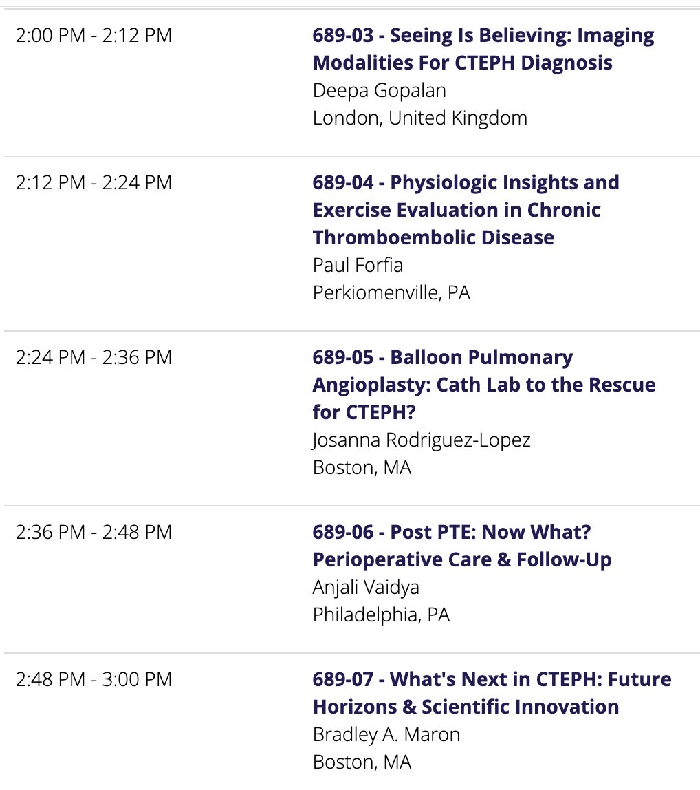 #CTEPH All The Way: from Soup to Nuts‼️

🩸📢🫀🫁 #ACC24 #ACC2024 
2pm-3:45pm in B314B today 

The Curable Cause of PH:

I'm looking forward to joining #PulmonaryHypertension 🌎friends, colleagues &🌟speakers: Brad Maron, Josanna Rodriguez-Lopez, @PForfiaPHDoc, Deepa Gopalan.