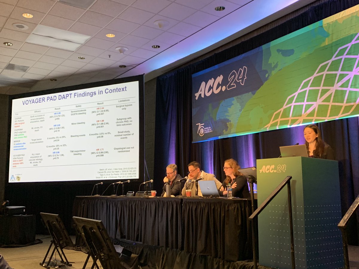 Connie Hess shows new data from VOYAGER PAD on the efficacy and safety of DAPT after endovascular lower extremity revascularization! #ACC2024 #ACC24