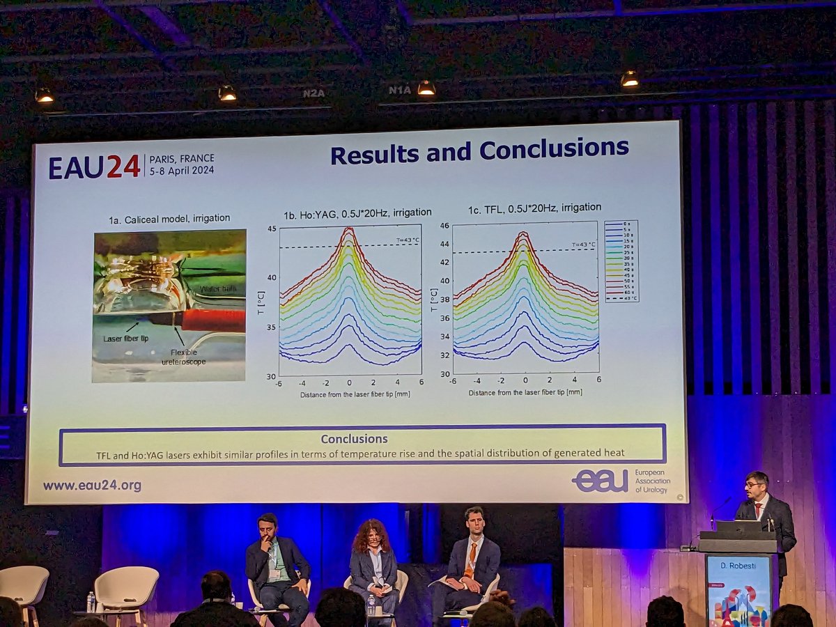 Bravo Daniele ! Excellent and crystal clear presentation at #EAU24 of your study results confirming thermal equivalence of #HoYAG and #TFL @Uroweb #impeccable