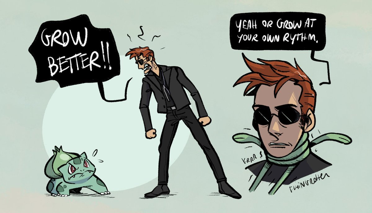 Crowley being a plant Pokemon trainer 🌱 with their own way of training……….. 
#GoodOmens #Pokemon 