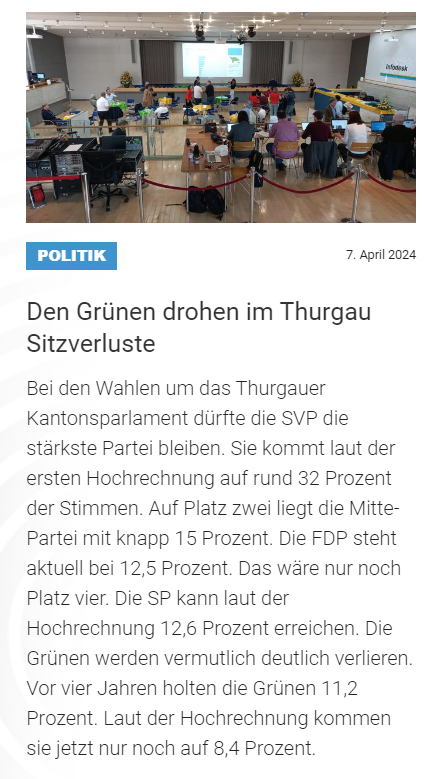 Den Grünen drohen im Thurgauer Kantonsparlament Sitzverluste. Die Thurgauer Wahlen jetzt auf radiomunot.ch mitverfolgen.