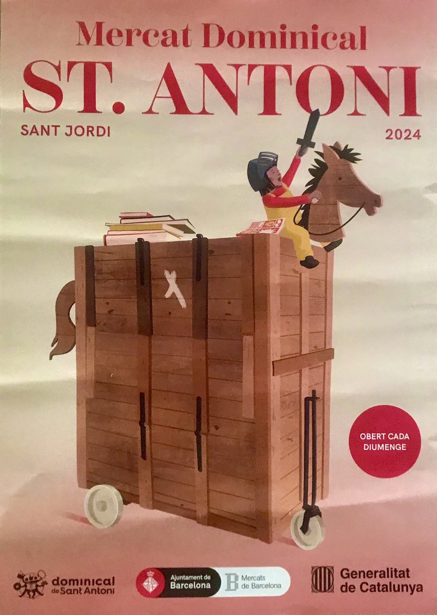 📚 El cartel de #SantJordi del mercadillo dominical de libros <a href="/Santoni_dom/">Mercat Dominical del Llibre de Sant Antoni</a> es una maravilla.