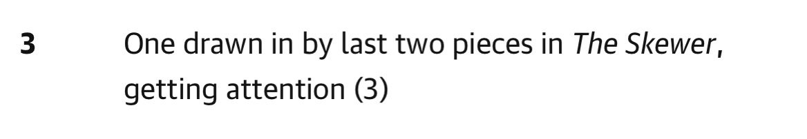 So #TheSkewer is a clue in today’s @ObserverUK crossword. I have no idea what the answer is. I am shit at crosswords.