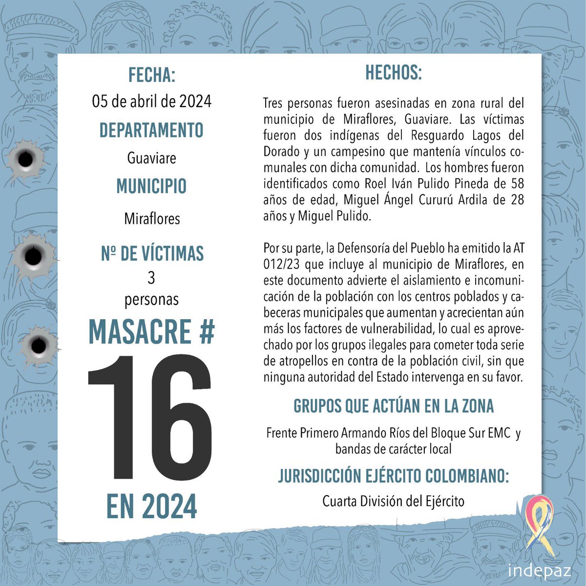 #Atención | Es preocupante el número de masacres ocurridas en Colombia. Ya son 16 masacres a manos de los grupos delincuenciales sobre los que no tienen ningún control las autoridades. Desde @VerdadCivilCol lamentamos estos hechos. Informa: @Indepaz