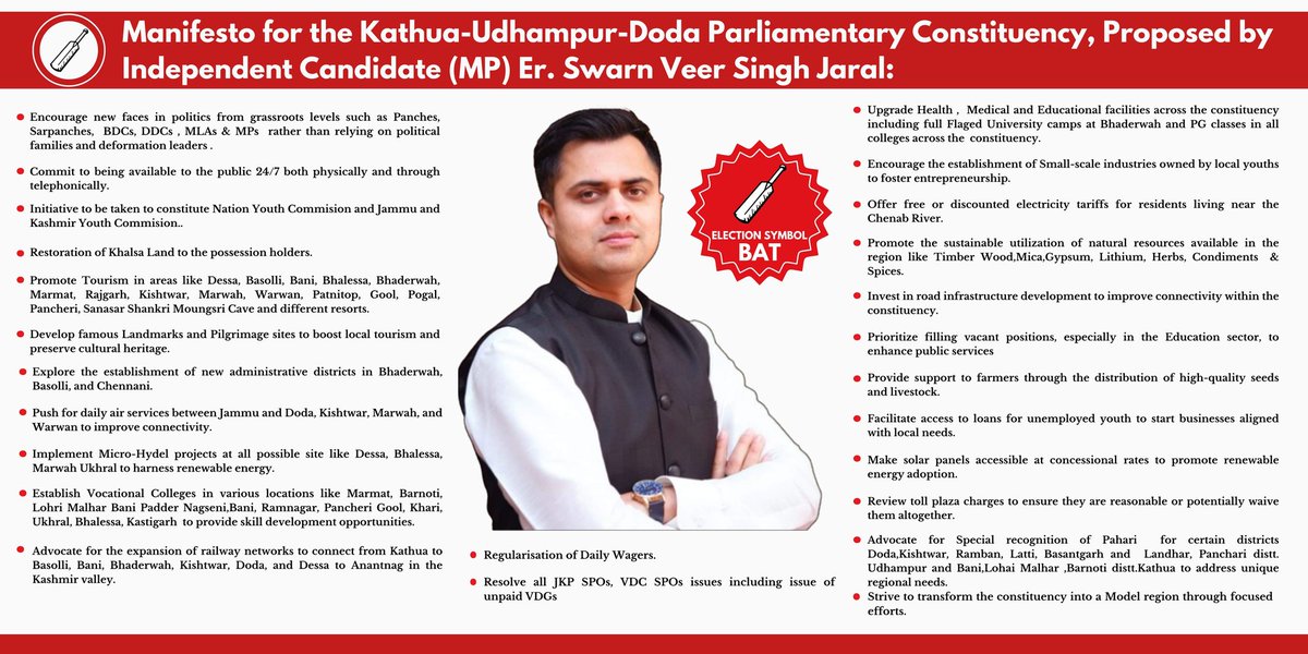 Proposed #Manifesto for Kathua-Udhampur-Doda Parliamentary Constituency.
Share your #suggestions if you want some addition in Manifesto.