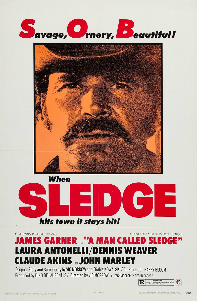 Born on this day 1928, American actor James Garner, seen here on a poster for Vic Morrow & Giorgio Gentili's 'A Man called Sledge' (1970) #botd #jamesgarner #actor