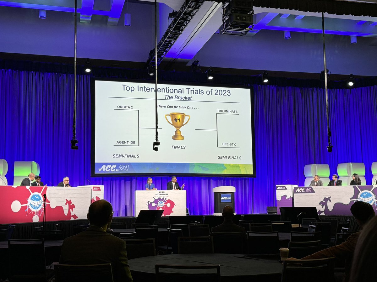 A sunny day 2 #ACC24 at Atlanta .. starts with exciting discussion on top interventional trials of 2023 .. ORBITA-2, AGENT-IDE , TRILLUMINATE, LIFE-BTK led by @IsidaByku and Dr. Banerjee, winner is …. !! @mmamas1973 @DrVivianNg @AlexandraLansky @DrCindyGrines @ACCinTouch