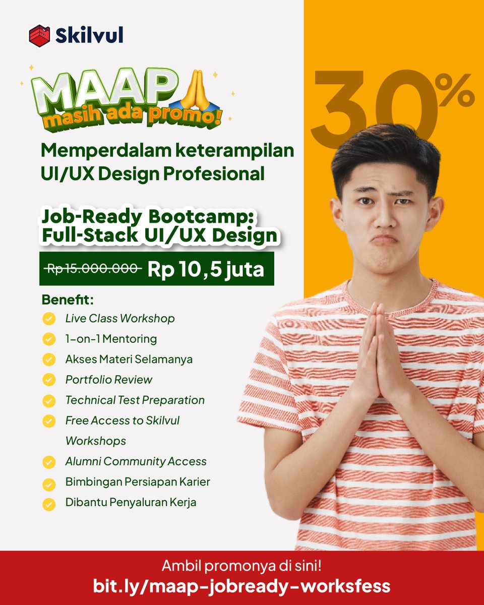 Jawaban buat kamu yang was-was milih program tambah skill buat perluas peluang karier!

Di Skilvul (<a href="/skilvul/">skilvul</a>), kamu enggak cuma dapat sertifikat program, tapi juga dapat akses komunitas UI/UX Club dan berkesempatan ikut workshop UI/UX bareng para profesional! 

Kamu juga enggak