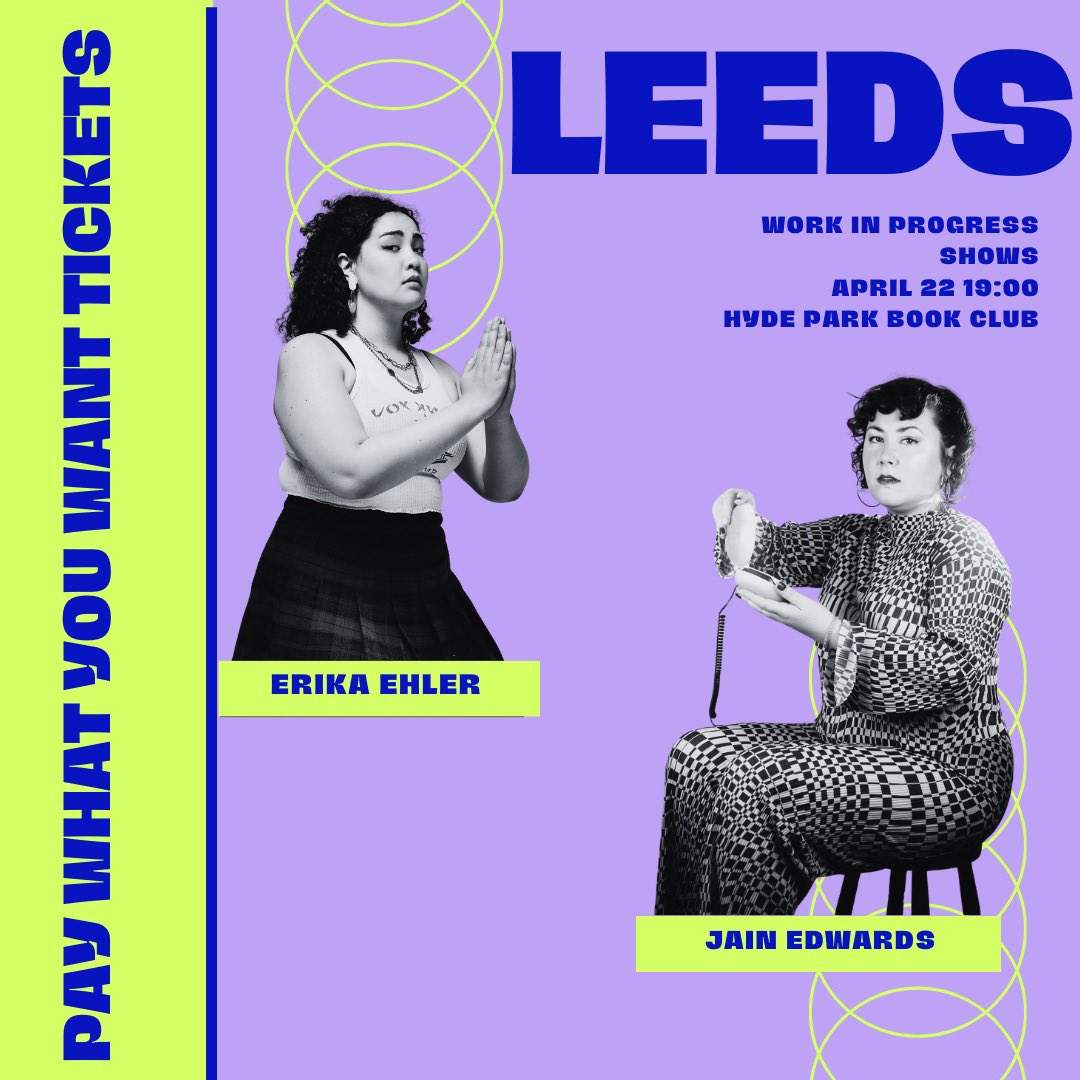 WAKE THE FUCK UP LEEDS @jain_edwards and I are working out material for our new shows!! Leeds you have never let me down before. Tickets are pay what YOU 🫵 want!! I promise to provide gossip, vibes and plenty of lols. 🙏🫨 ➡️🎟️: seetickets.com/event/erika-eh…