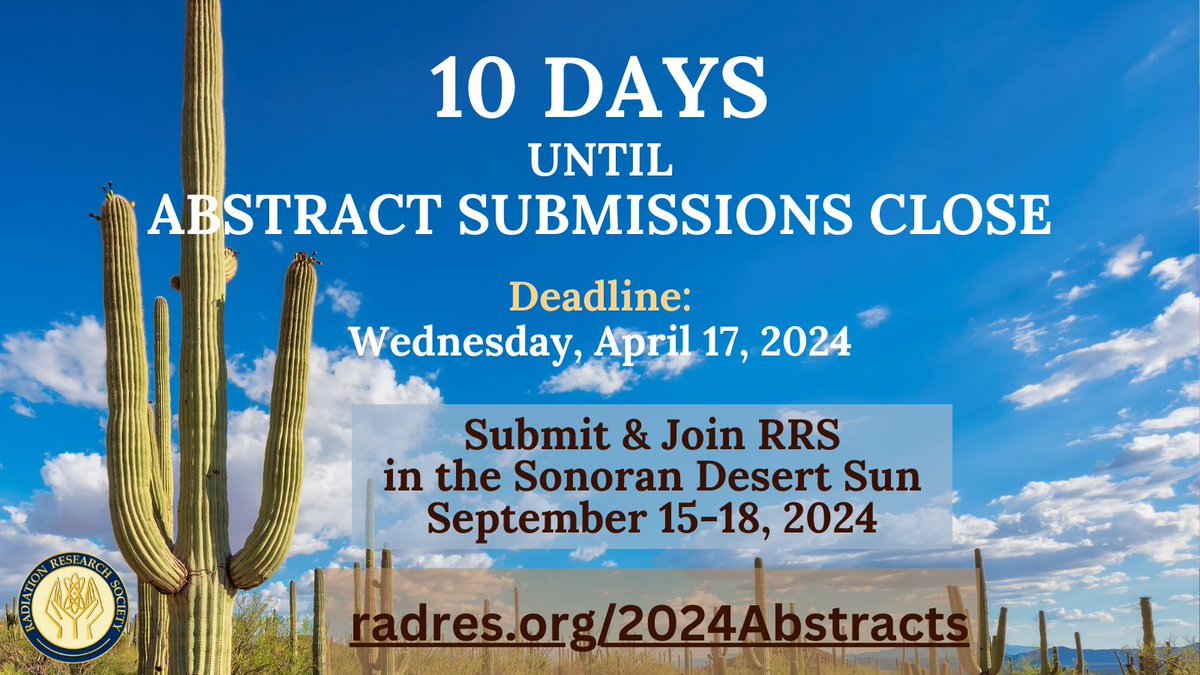 Submit your Abstract for a chance to take the podium at RRS 2024! Learn More: radres.org/page/2024CallA… #RadRes2024, #abstracts, #2024Abstracts, #RadiationResearchSociety, #radiationsciences, #70thAnnualMeeting, #Tucson, #Arizona, #changingstandardsofcare,