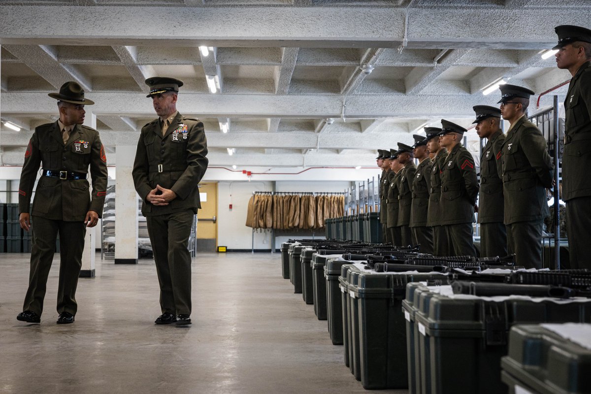 #Marines with Hotel Company, 2nd Recruit Training Battalion, conduct the battalion commander inspection aboard @MCRD_SD, April 3. The battalion commander’s inspection surveys the knowledge, bearing, and attention to detail of new Marines before graduating. #MakingMarines