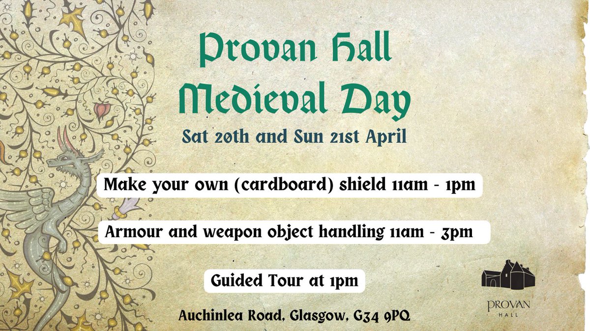 We have many more activities coming up this April. Our Medieval Days are back on Sat 20th and Sun 21st with arms handling and shield making at our medieval Provan Hall. Free and family friendly. #provanhall #easterhouse #glasgow #familyfriendly #April #spring #glasgowmuseum