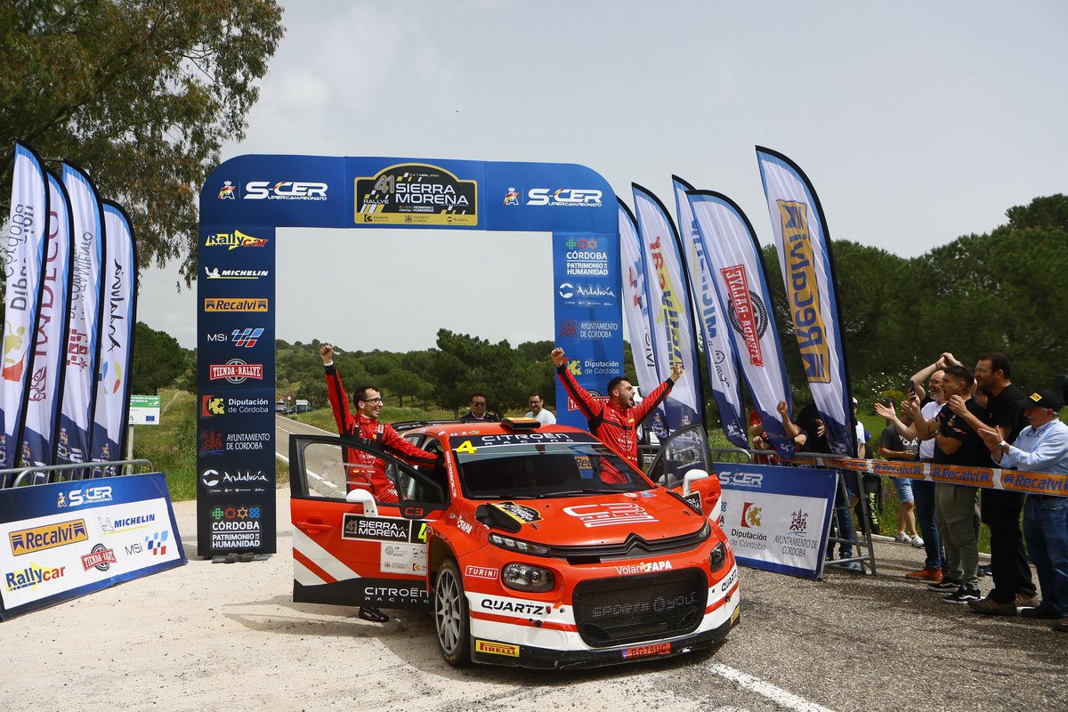 Rsierramorena's tweet photo. 🥇¡Enhorabuena Diego Ruiloba y Ángel Vela! 🏁
Certifican en nuestro #41RallyeSierraMorena su 1ª victoria en el Supercampeonato de España de Rallyes. ¡Felicidades equipo! 💯
#supercer #SCER #rallyesierramorena https://t.co/SLYV1wh3Yh