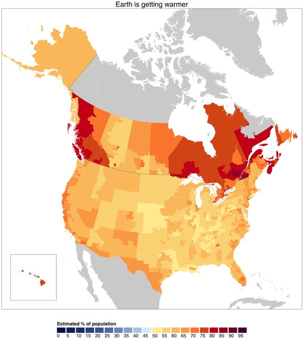 This is an awesome visual. It shows the percentage of the population that believes that the Earth is warming up, by location in North America. There are so many other correlations in that data set.