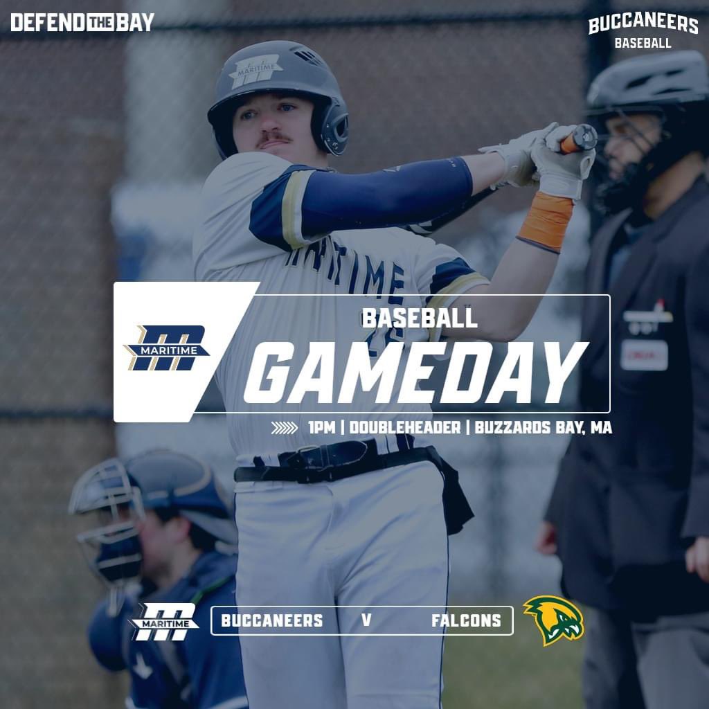 The @Maritime_Bucs hit the road today to..Buzzards Bay! 
We are the away team for games 2&3 against @FSUFalconsBSB . The ☀️ will be out..come out and support the Bucs!

🆚Fitchburg 
🕰️1pm (DH)
🏟️Hendy Field
💻mmabucs.com/sports/bsb/202…