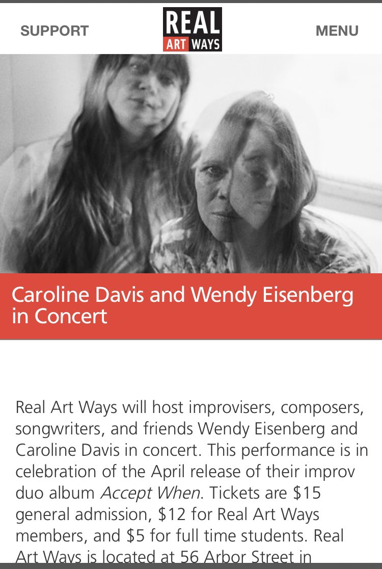 hartford friends I'm playing at @RealArtWays with @eisenbergsounds today, Sunday at 2:30!