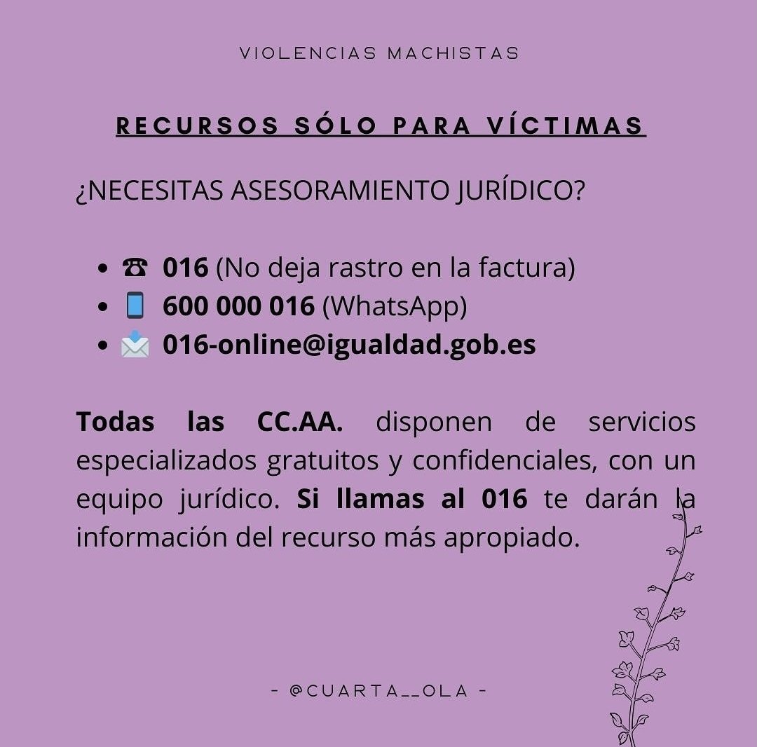 ♀️ Recursos a los que acudir en caso de  #violenciamachista #violenciadegénero #ViolenciaSexual #ViolenciaEconómica #ViolenciaVicaria #violenciaPsicológica #ViolenciaFísica #ViolenciaEmocional
(1/2l