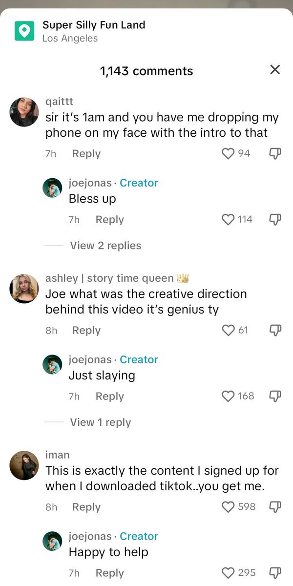 Okay but @joejonas randomly replying to comments on tiktok on his way back from the show last night is too cute ❤️