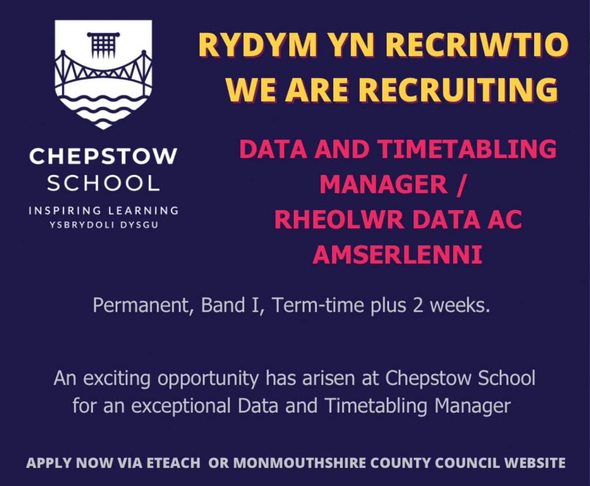 Are you looking for a fresh & exciting new role?👀 Come and be part of a school on its journey to excellence. We’re currently looking for: 🟣Data & Timetabling Manager, 🟣School Support Officer 🟣Relief Caretaker. Apply via eTeach and show us what you’ve got 👇