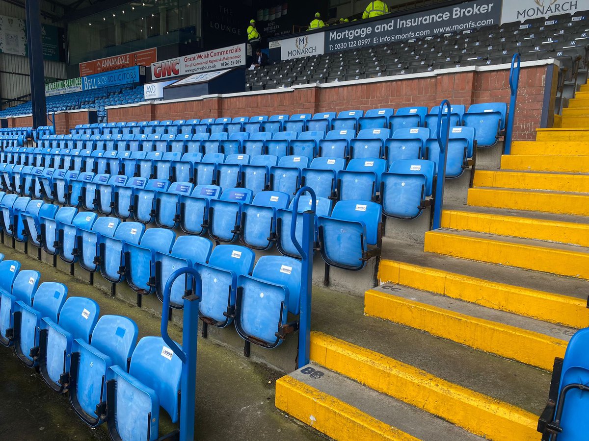 We’re delighted to see the first stage of new handrails being installed in the Frank Beattie Stand! 🙌 This project was possible thanks to generous contributions of members who are part of the Killie Future Fund! Sign up at thekillietrust.com/killie-futures… 📲