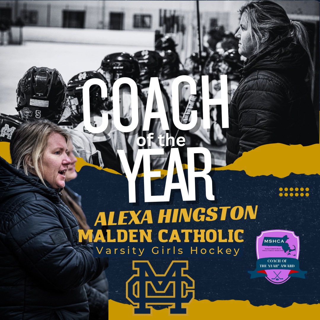 Congratulations @mc_girlshockey @CoachHingston on being selected as the 2024 Nancy O'Neil 'Girls Coach of the Year' Award recipient! Coach Hingston, in her second year @MaldenCatholic has brought the program to the @MIAA033 Elite 8 & Final Four in just their 3rd varsity season.