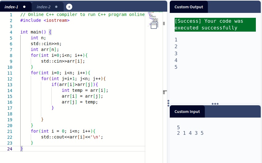 01. Selection Sort 
Search the minimum element in inner loop range and compare and swap with ith element.