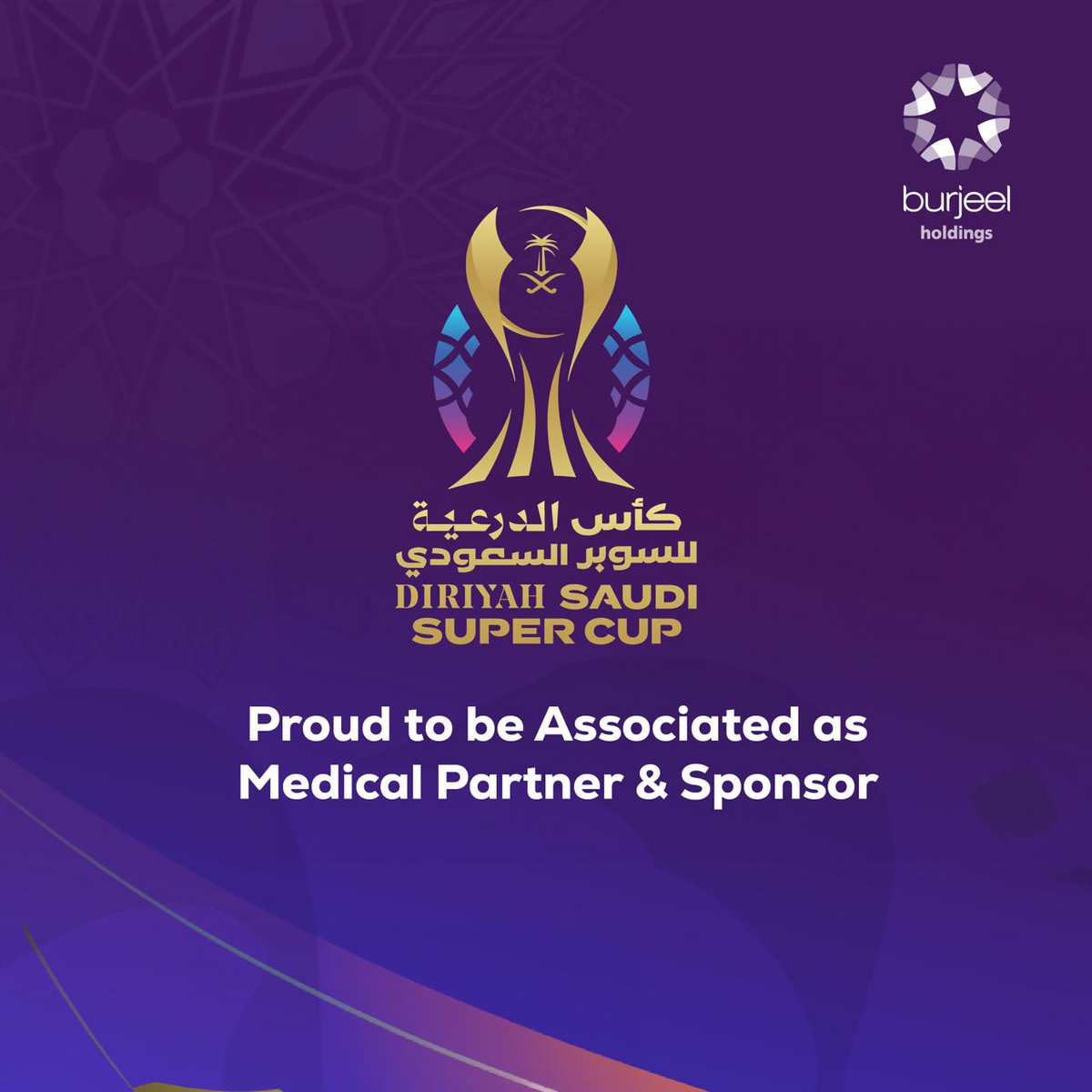 Proud to be the Medical Partner & Sponsor for the #Diriyah #SaudiSuperCup 2024 in #AbuDhabi. Good luck to @ittihadkalbafc, @Alhilal_FC, @AlNassrFC_EN, & @alwehdaclub1. Let's embrace the unity and connection fostered through soccer! @abudhabisc @dctabudhabi #BurjeelHoldings
