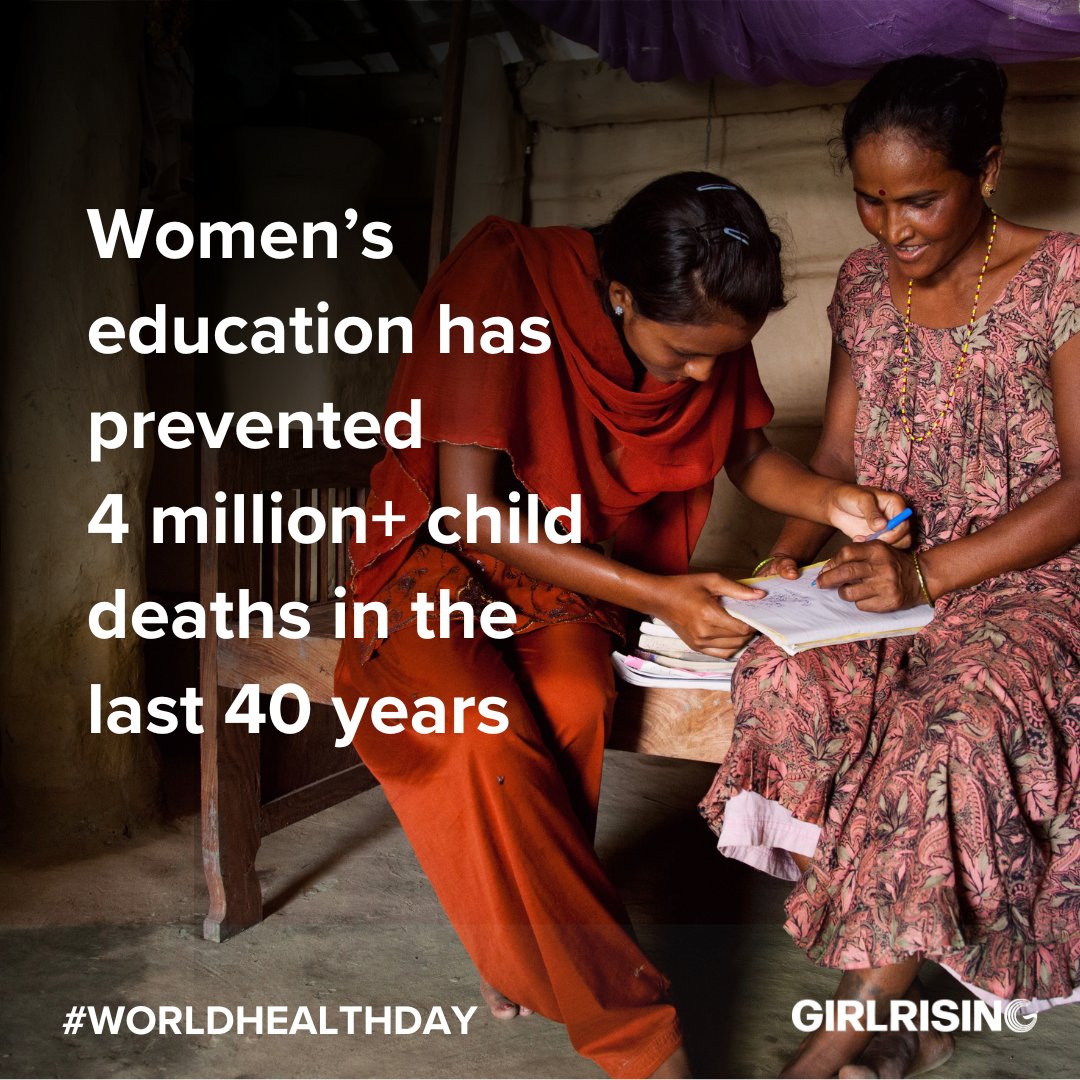 Here's another reason to advocate for #GirlsEducation: A #child whose #mother can read is 50% more likely to live past age five. On this #WorldHealthDay spread awareness that a healthier world starts with educating more #girls. girlrising.org Source: UNESCO, UNGEI