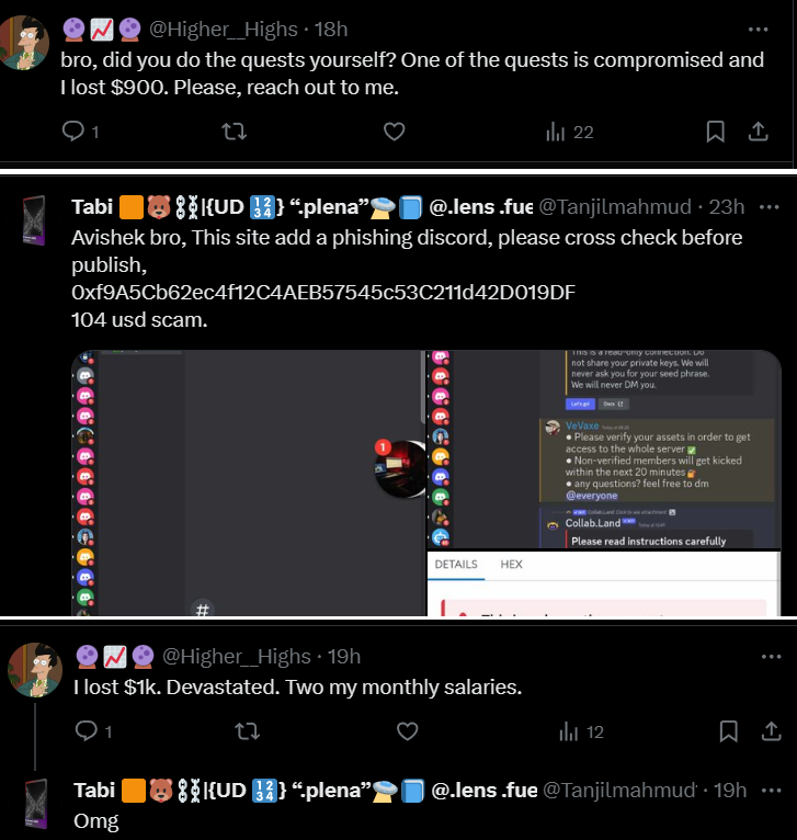 GACryptoO's tweet photo. 📢 @Bison_Labs Discord Scam Alert 🆘

Many Users got Scammed/Wallet Drained when they Joined #BisonLabs Fake DC Mentioned on the @EASTBlue_io Airdrop Tasks. 

This is Really a Shameful & Despicable activity that i didn't expect on 
@EASTBlue_io Partner Project.

Now users Who Loss Their Funds, how they'll get their Funds Back?? 
@EASTBlue_io @Bison_Labs How ??? 

Now Bison Task has been Removed from the EastBlue Website, 

📌Guys Keep in Mind, No Discord Server will ever say you to Connect wallet First, then you can access the server, Be aware.