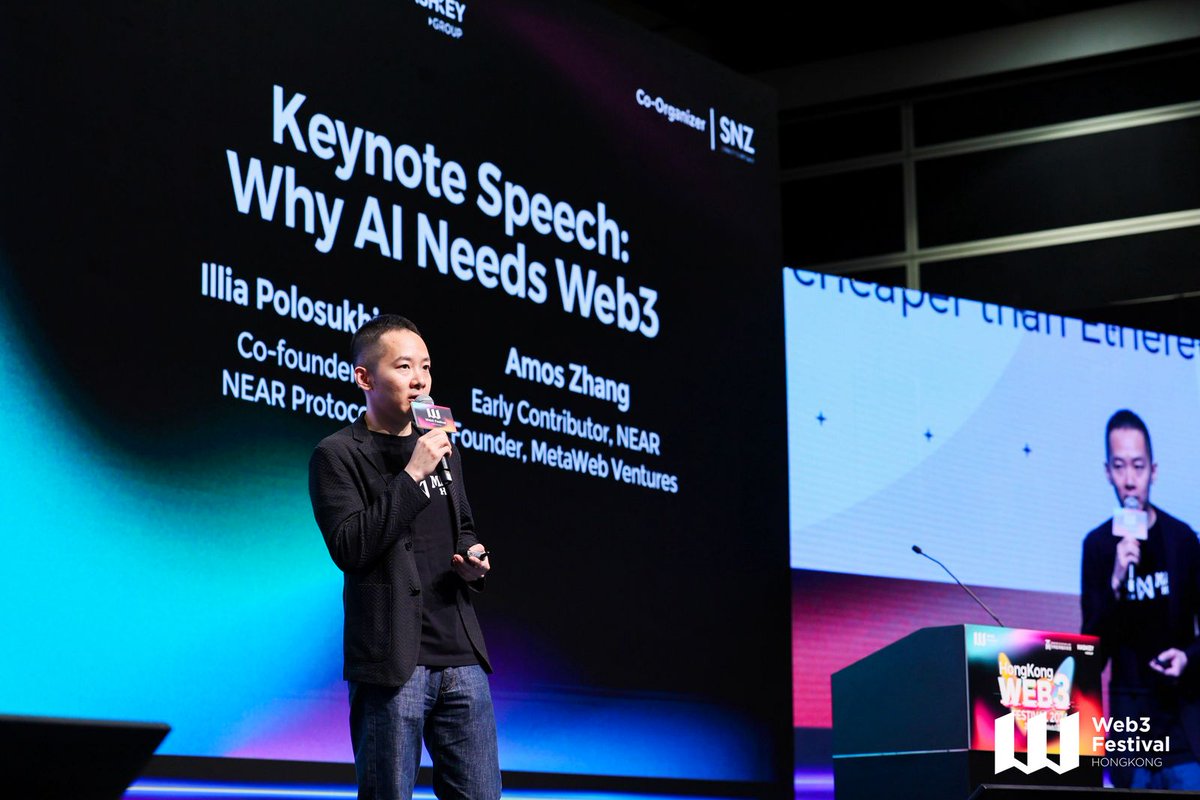MetaWebVC's tweet image. It's #NEAR moment
Today at the Hong Kong Web3 Festival, @MetaWeb_Amos delivered an introduction to @NEARProtocol and its visionary founders, @ilblackdragon and @AlexSkidanov.