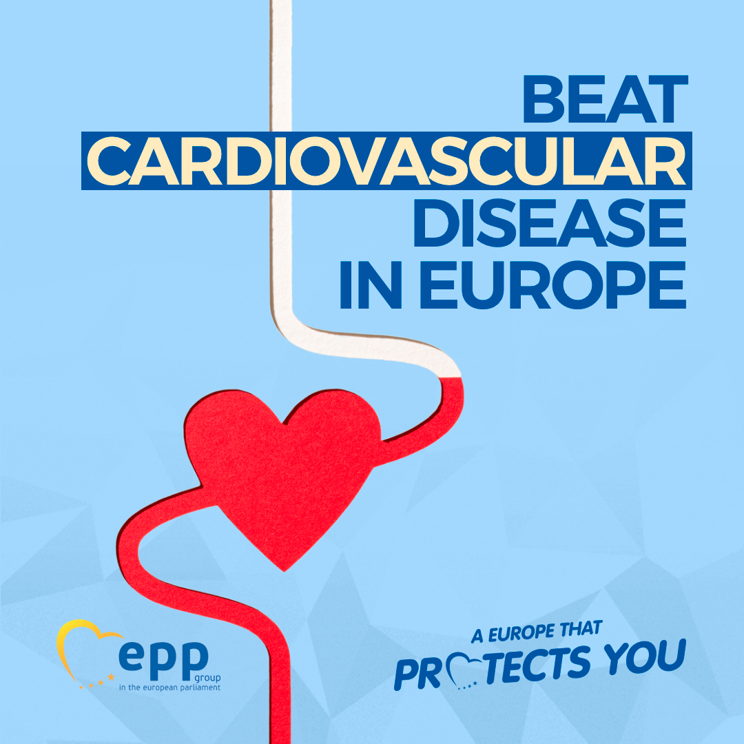 Every year in the EU: 🔴more than 6 mil. new cases of cardiovascular disease are diagnosed 🔴over 1.7 mil. people die from circulatory system diseases We need concrete objectives and funding to reduce cardiovascular disease. #EPP4Health #EuropeProtects epp.group/protects